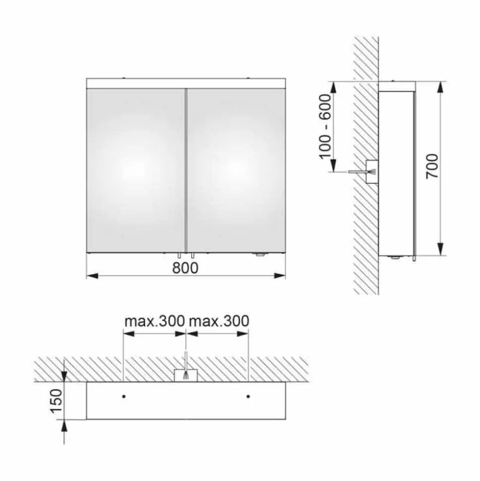 Specchio Contenitore con 2 Ante in Alluminio Verniciato Argento, Moderno Alfio