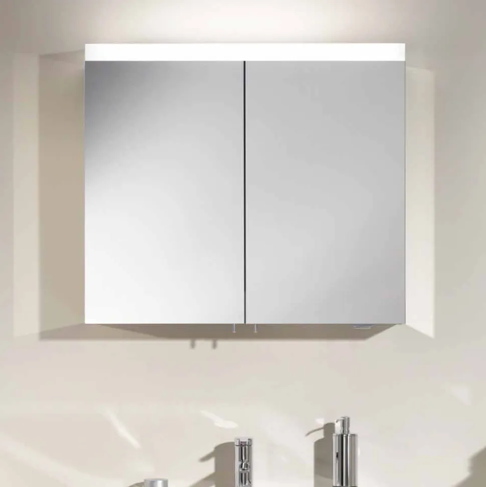 Specchio Contenitore con 2 Ante in Alluminio Verniciato Argento, Moderno Alfio
