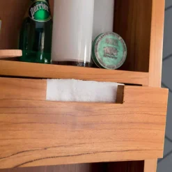 Specchio Contenitore da Parete in Teak con Ripiani e Cassetti Interni - Ralio