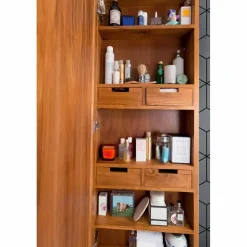 Specchio Contenitore da Parete in Teak con Ripiani e Cassetti Interni - Ralio