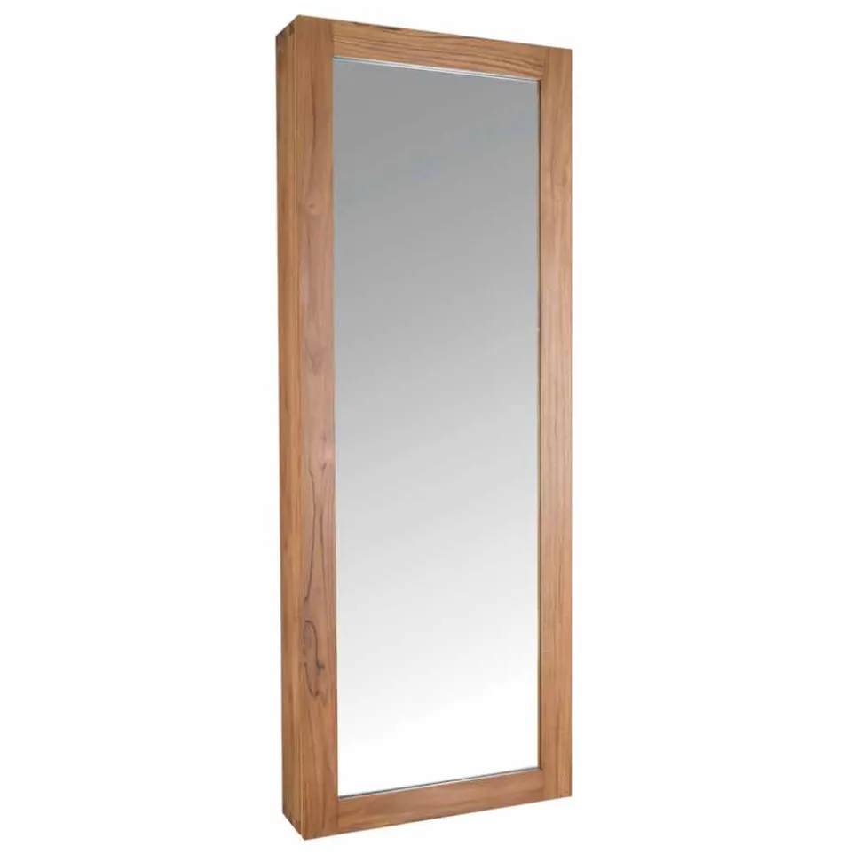 Specchio Contenitore da Parete in Teak con Ripiani e Cassetti Interni - Ralio