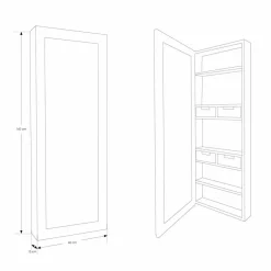 Specchio Contenitore da Parete in Teak con Ripiani e Cassetti Interni - Ralio