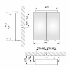 Specchio Contenitore da Parete a 2 Ante con Luce LED e Prese di Corrente - Bramo