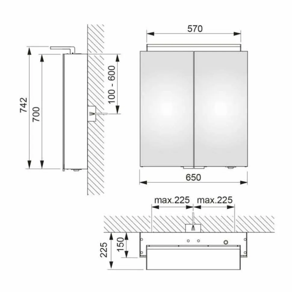 Specchio Contenitore da Parete a 2 Ante con Luce LED e Prese di Corrente - Bramo