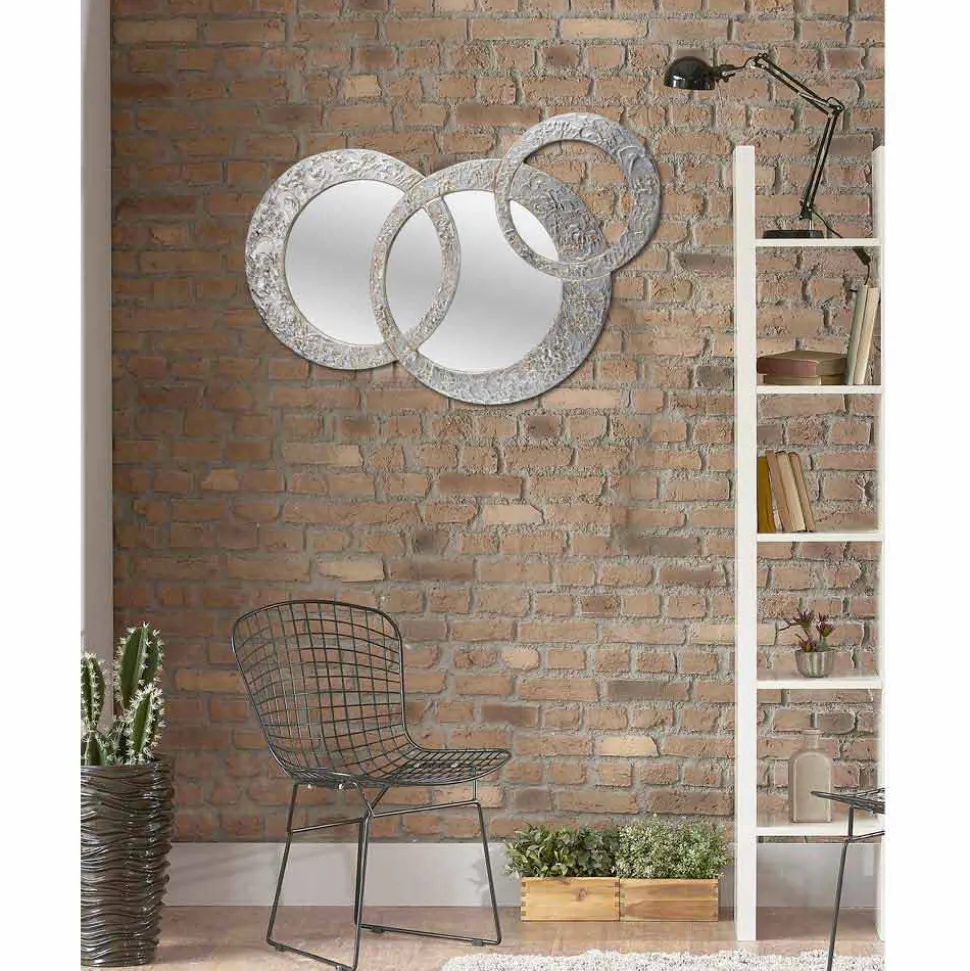 Specchio da parete di design in foglia argento made in Italy Cortina