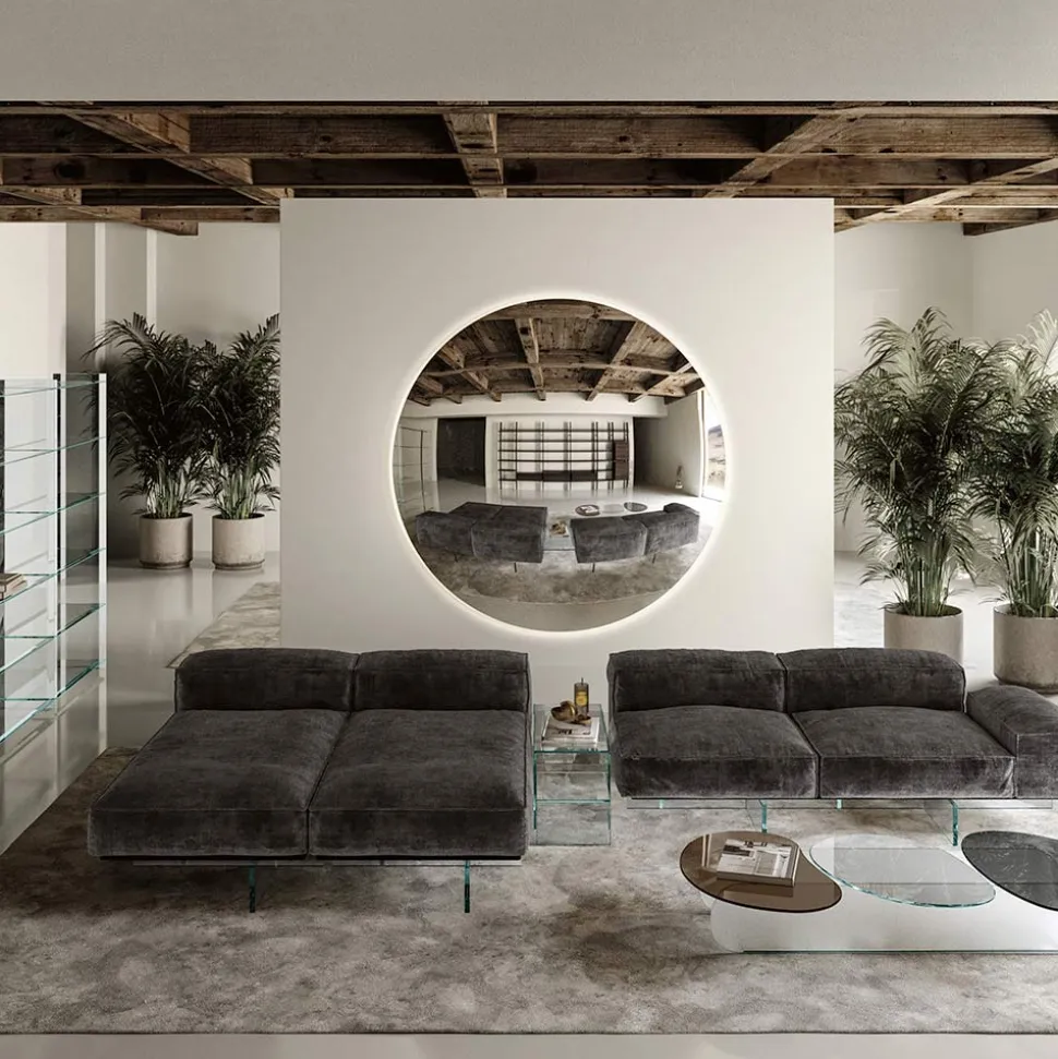 Specchio da Parete in Vetro Curvo Convesso in Diverse Finiture - Luce