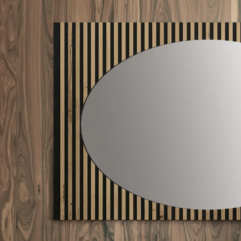 Specchio da Parete Ovale con Supporto a Listelli Verticali Made in Italy - Anne