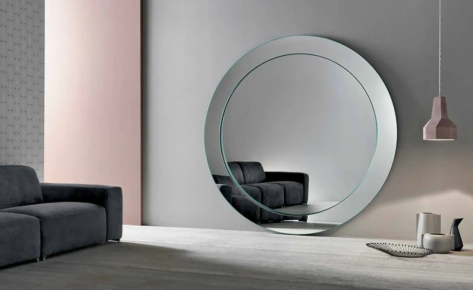 Specchio da Terra Rotondo Moderno con Cornice Inclinata Made in Italy – Salamina