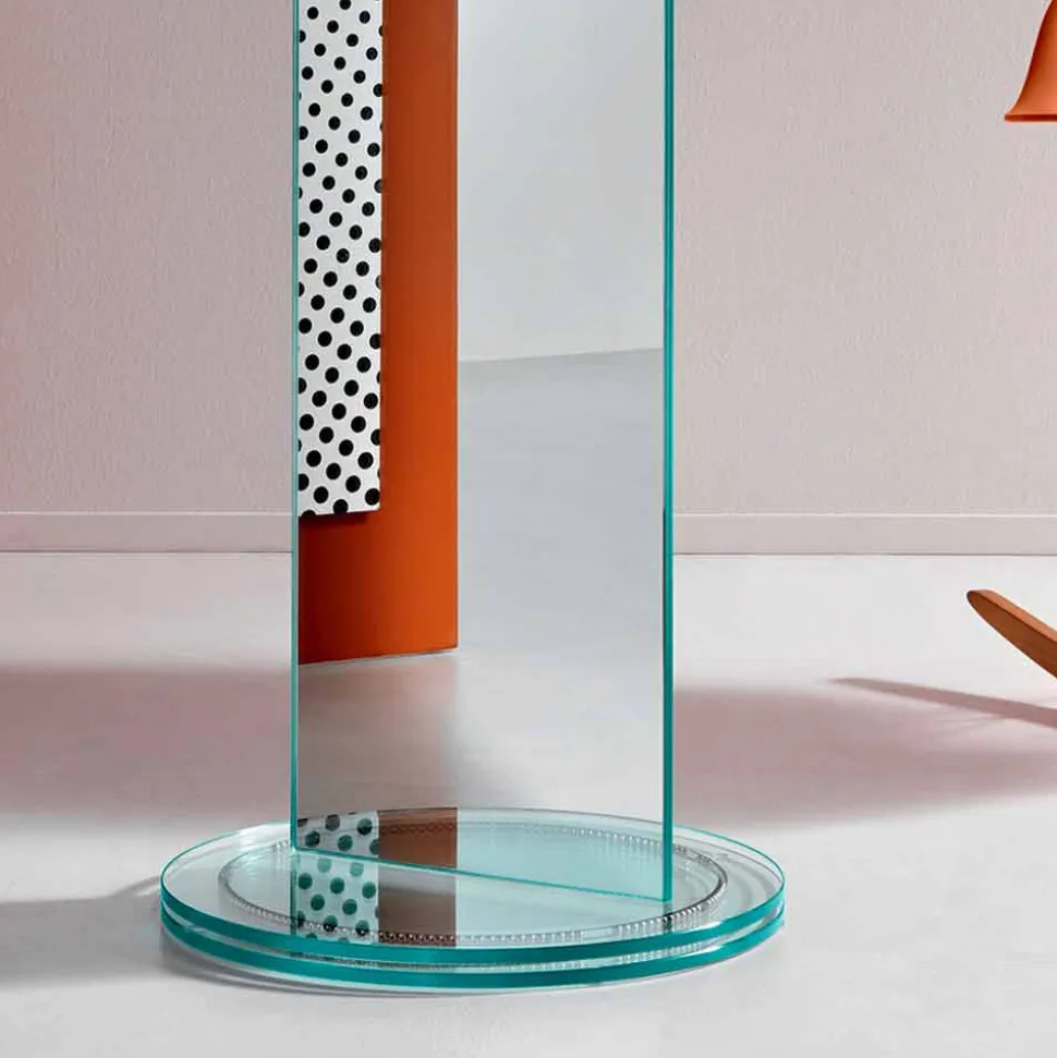 Specchio Freestanding Bifacciale con Base Rontante in Vetro di Lusso - Gaudenzio