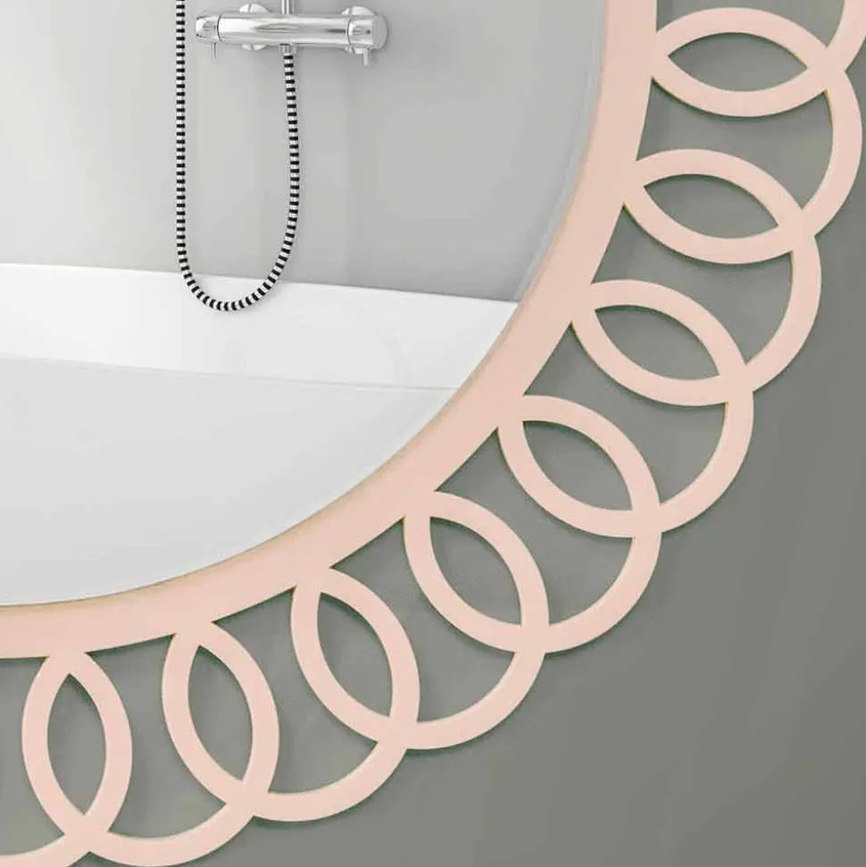 Specchio Grande da Parete di Design Decorativo e Moderno in Legno Rosa - Crown