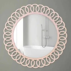 Specchio Grande da Parete di Design Decorativo e Moderno in Legno Rosa - Crown
