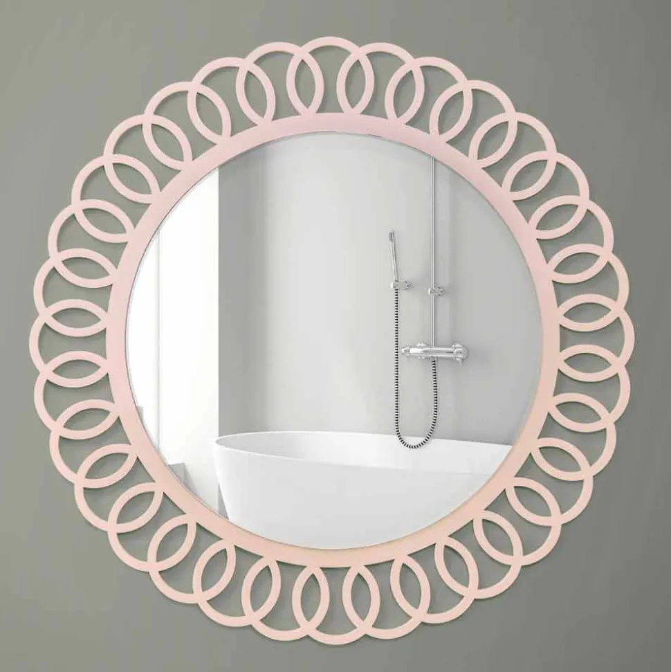 Specchio Grande da Parete di Design Decorativo e Moderno in Legno Rosa - Crown