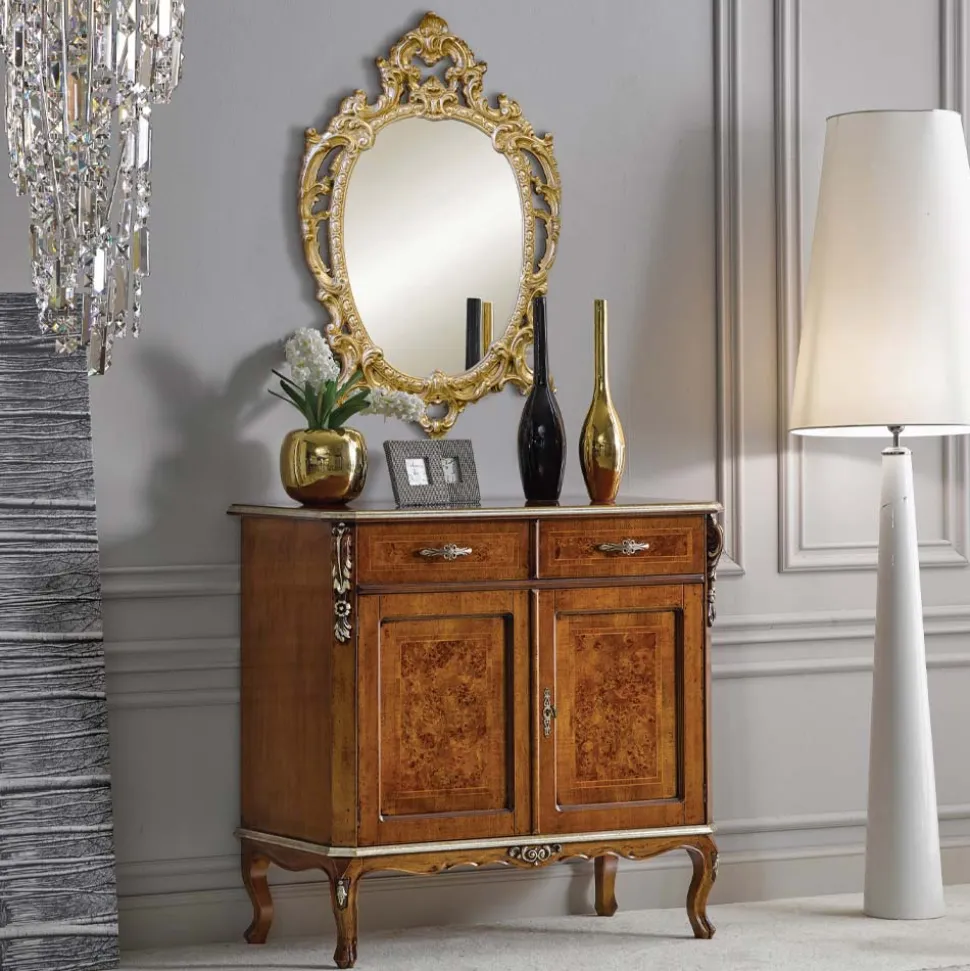 Specchio Ovale Classico Legno Foglia Oro e Argento Made in Italy - Vanessa