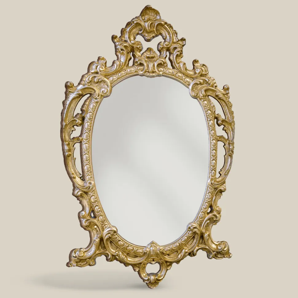 Specchio Ovale Classico Legno Foglia Oro e Argento Made in Italy - Vanessa