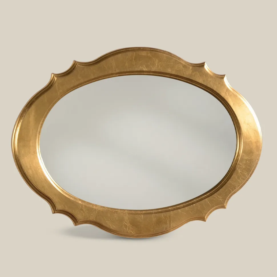 Specchio Ovale con Cornice in Legno Foglia Oro Made in Italy - Florence