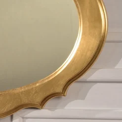 Specchio Ovale con Cornice in Legno Foglia Oro Made in Italy - Florence