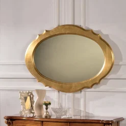 Specchio Ovale con Cornice in Legno Foglia Oro Made in Italy - Florence