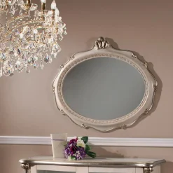 Specchio Ovale Stile Classico in Legno Argento Anticato Made in Italy - Florence