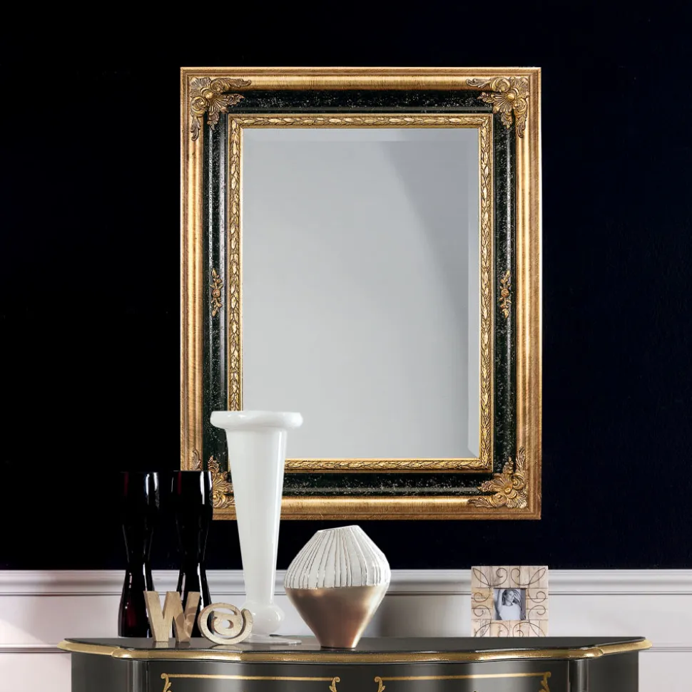 Specchio Rettangolare in Legno Foglia Oro e Nero Made in Italy - Sophie