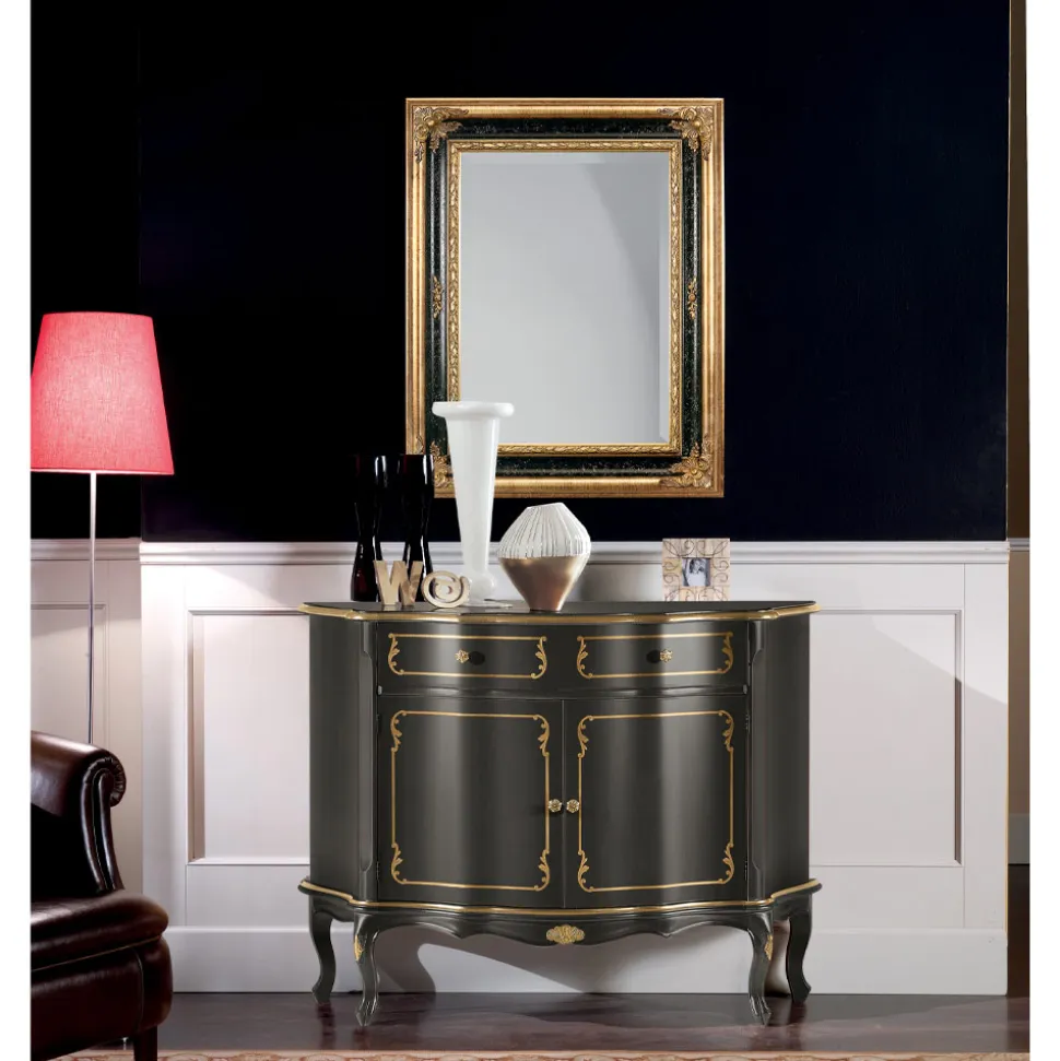 Specchio Rettangolare in Legno Foglia Oro e Nero Made in Italy - Sophie