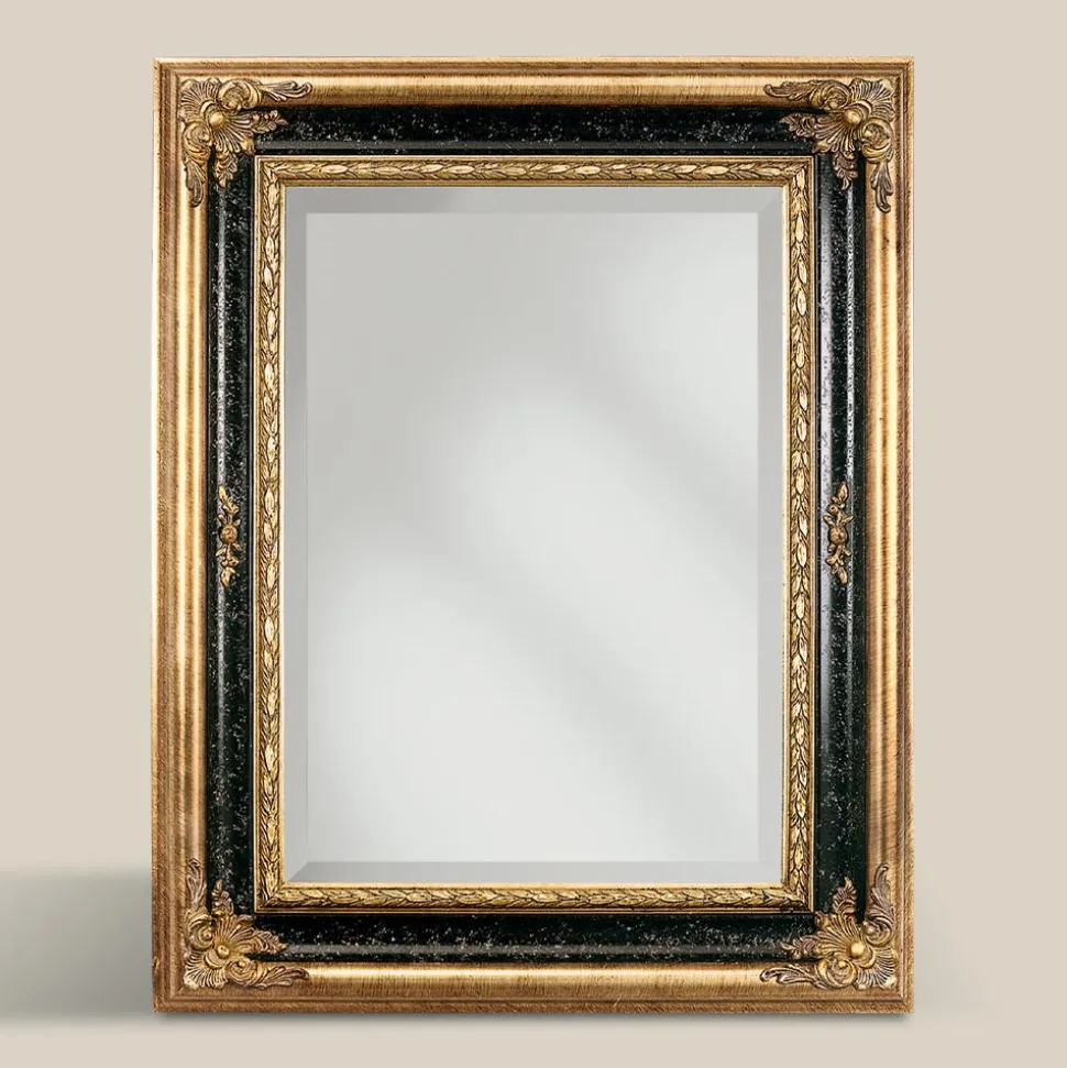 Specchio Rettangolare in Legno Foglia Oro e Nero Made in Italy - Sophie