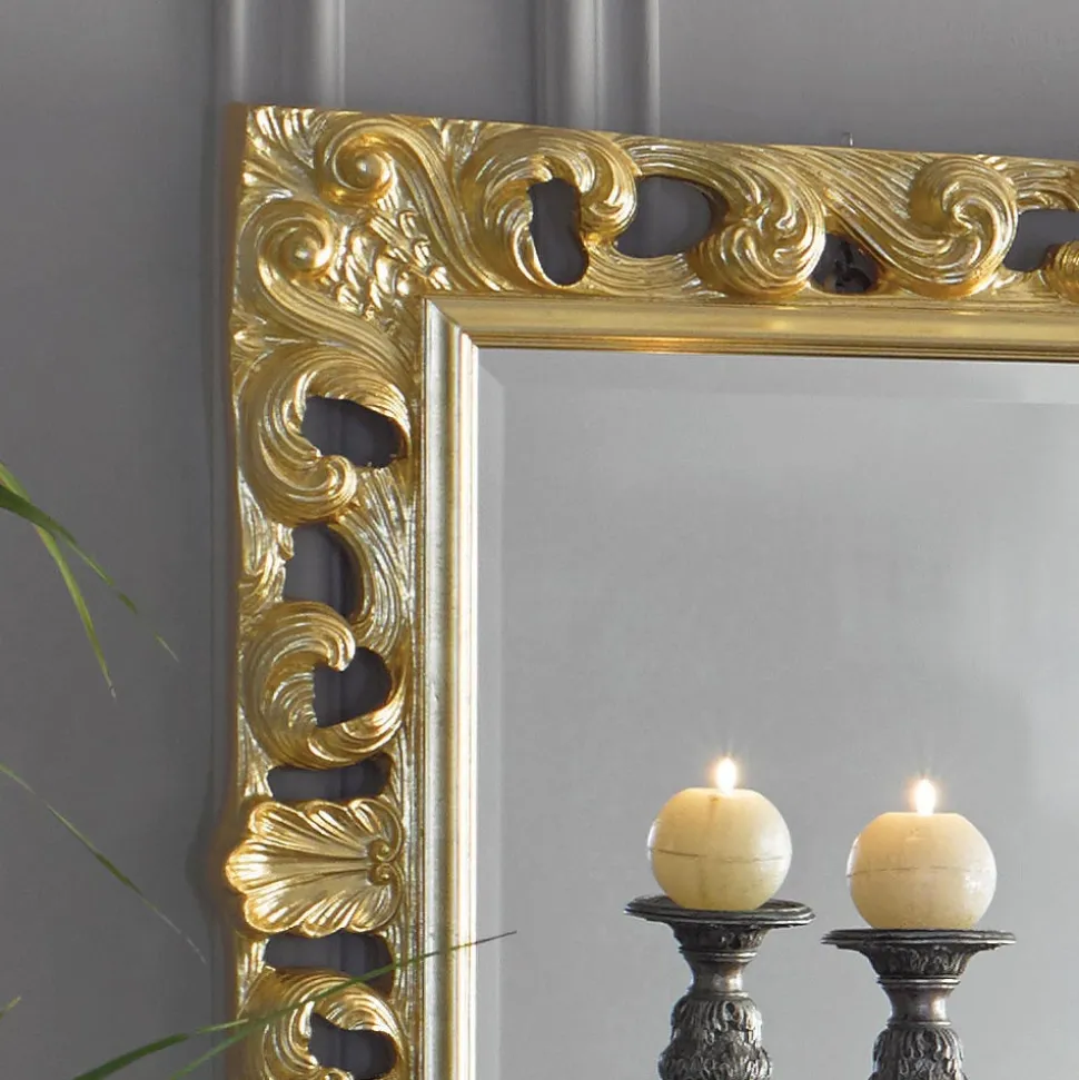 Specchio Rettangolare Legno Foglia Oro Classico Made in Italy - Denver
