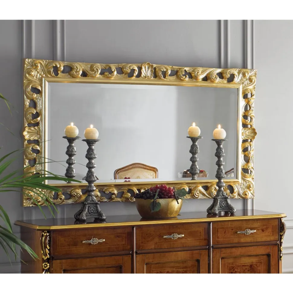 Specchio Rettangolare Legno Foglia Oro Classico Made in Italy - Denver