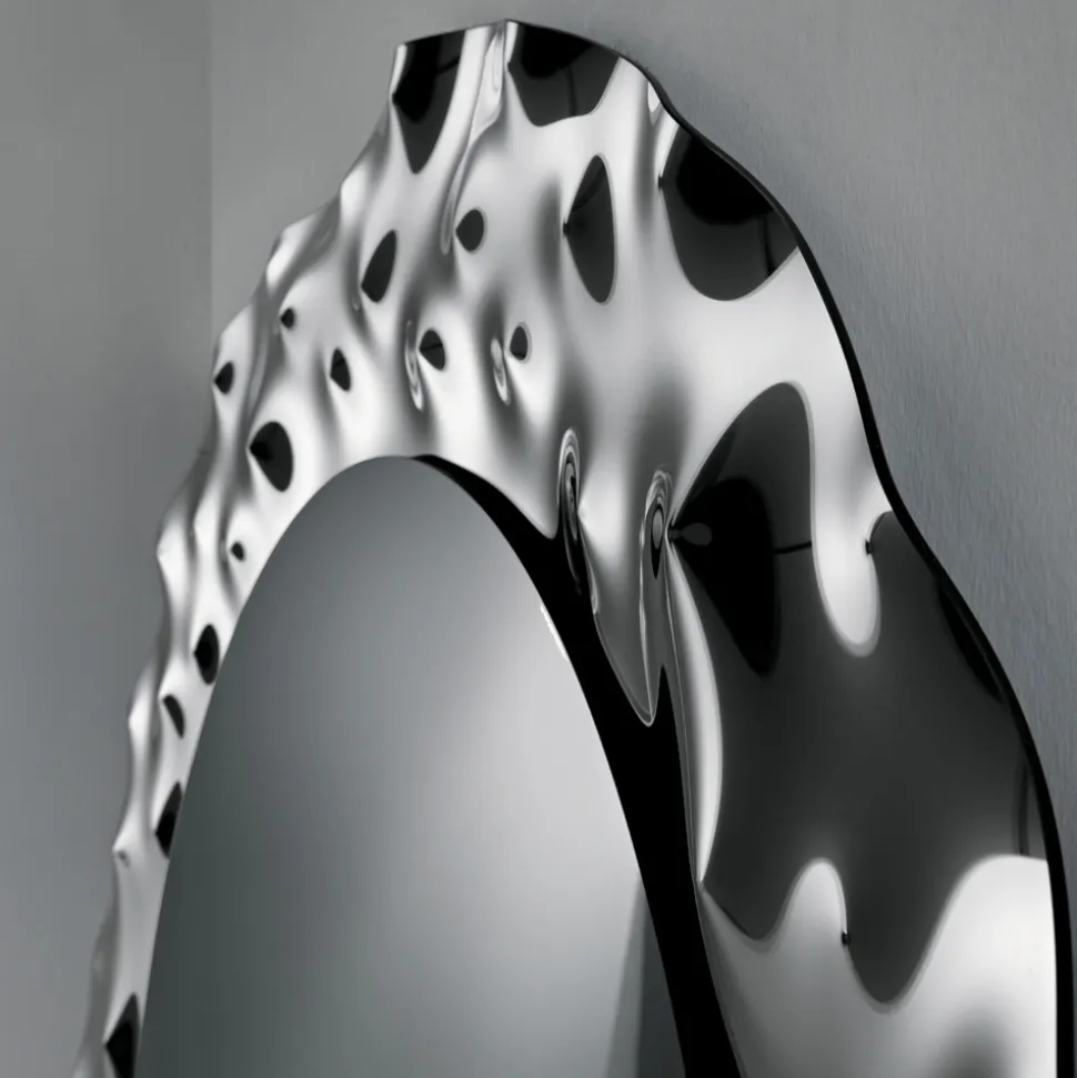 Specchio Rotondo con Cornice in Vetro Mosso Made in Italy - Adelma