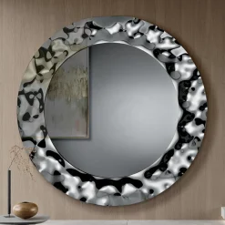 Specchio Rotondo con Cornice in Vetro Mosso Made in Italy - Adelma
