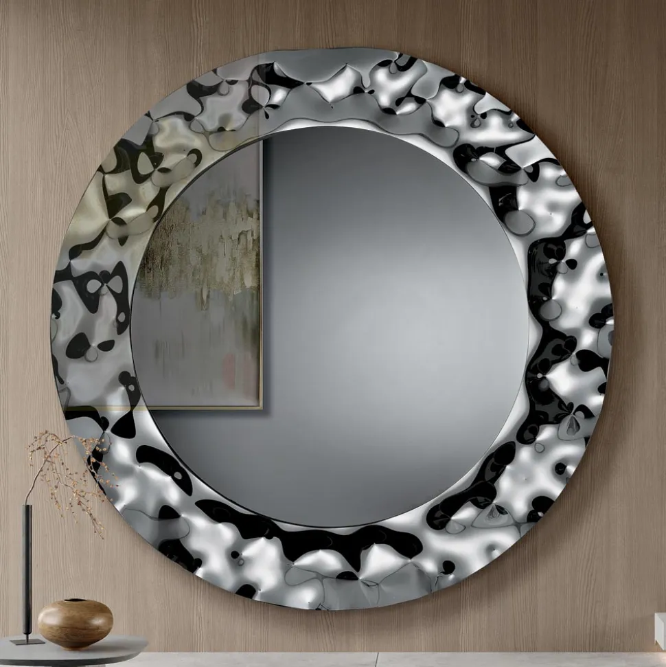 Specchio Rotondo con Cornice in Vetro Mosso Made in Italy - Adelma