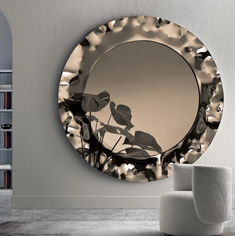 Specchio Rotondo con Cornice in Vetro Mosso Made in Italy - Adelma
