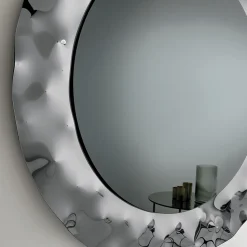 Specchio Rotondo con Cornice in Vetro Mosso Made in Italy - Adelma