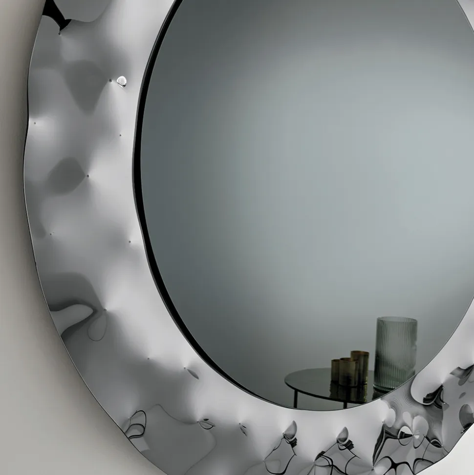 Specchio Rotondo con Cornice in Vetro Mosso Made in Italy - Adelma