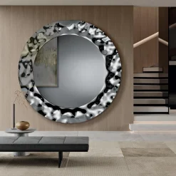Specchio Rotondo con Cornice in Vetro Mosso Made in Italy - Adelma