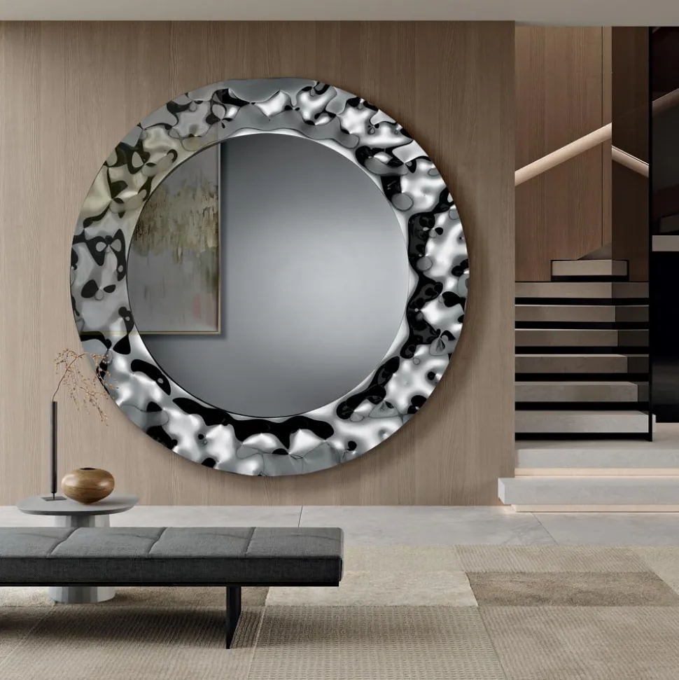 Specchio Rotondo con Cornice in Vetro Mosso Made in Italy - Adelma