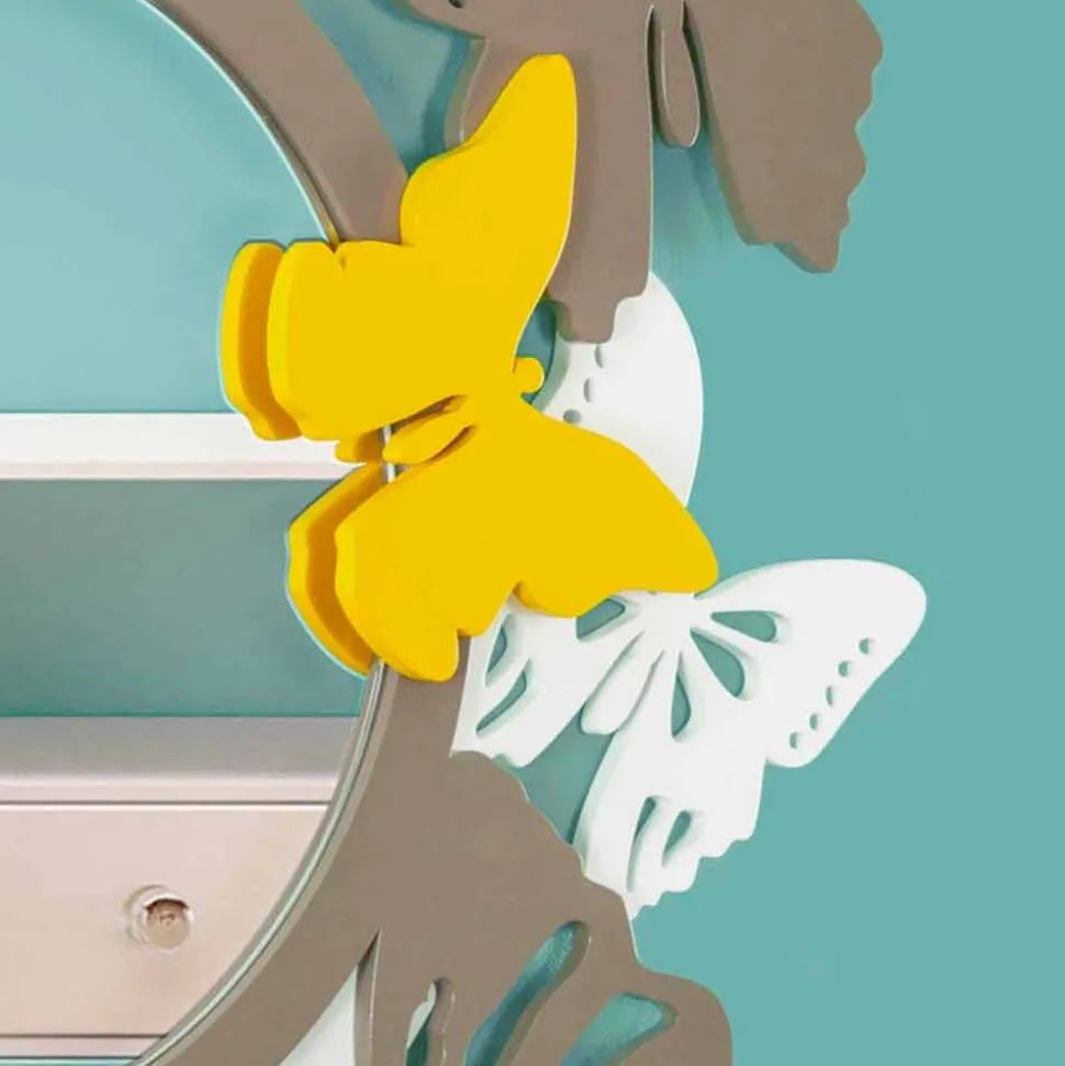 Specchio Rotondo di Design Moderno in Legno Colorato con Farfalle - Battito