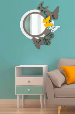 Specchio Rotondo di Design Moderno in Legno Colorato con Farfalle - Battito