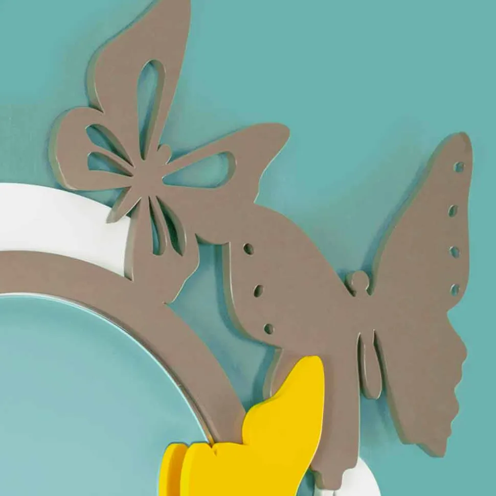 Specchio Rotondo di Design Moderno in Legno Colorato con Farfalle - Battito