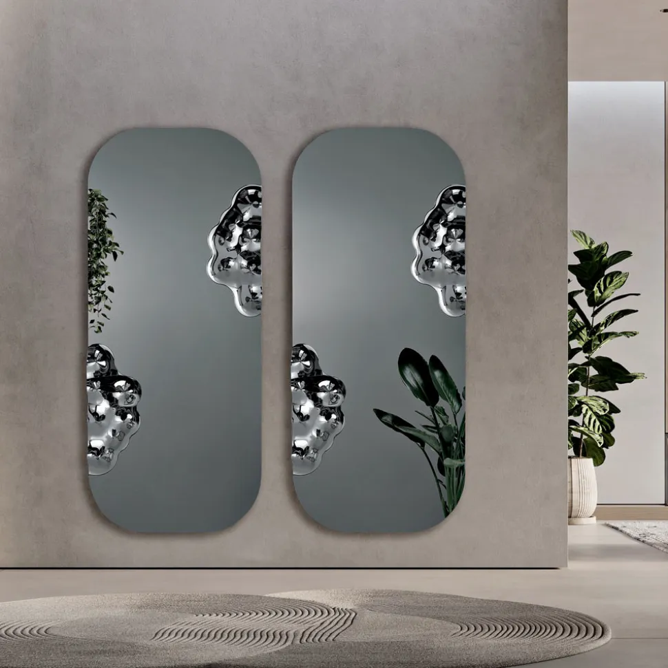 Specchio Sagomato Rettangolare Con Inserti in Vetro Mosso Made in Italy - Adelasia