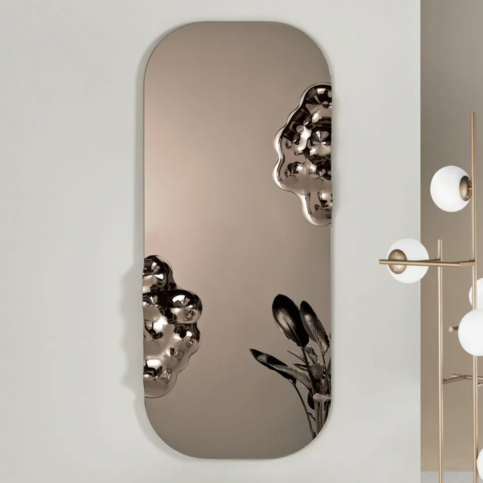 Specchio Sagomato Rettangolare Con Inserti in Vetro Mosso Made in Italy - Adelasia