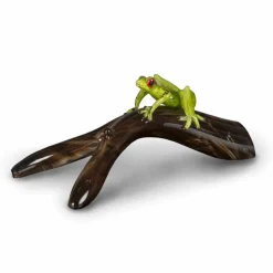 Statua a Forma di Rana su Ramo in Vetro Colorato Realizzata in Italia - Froggy