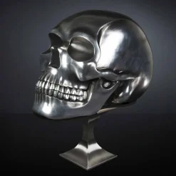 Statua a Forma di Teschio in Ceramica Argentata Realizzata in Italia - Skull