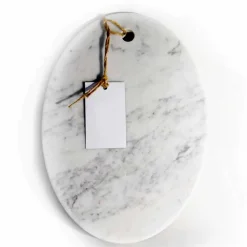 Tagliere Moderno Ovale in Marmo Bianco di Carrara Made in Italy - Masha