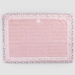Tappeto per Bagno in Spugna Cotone e Lino con Pizzo Poema 2 Colori - Cuorotto