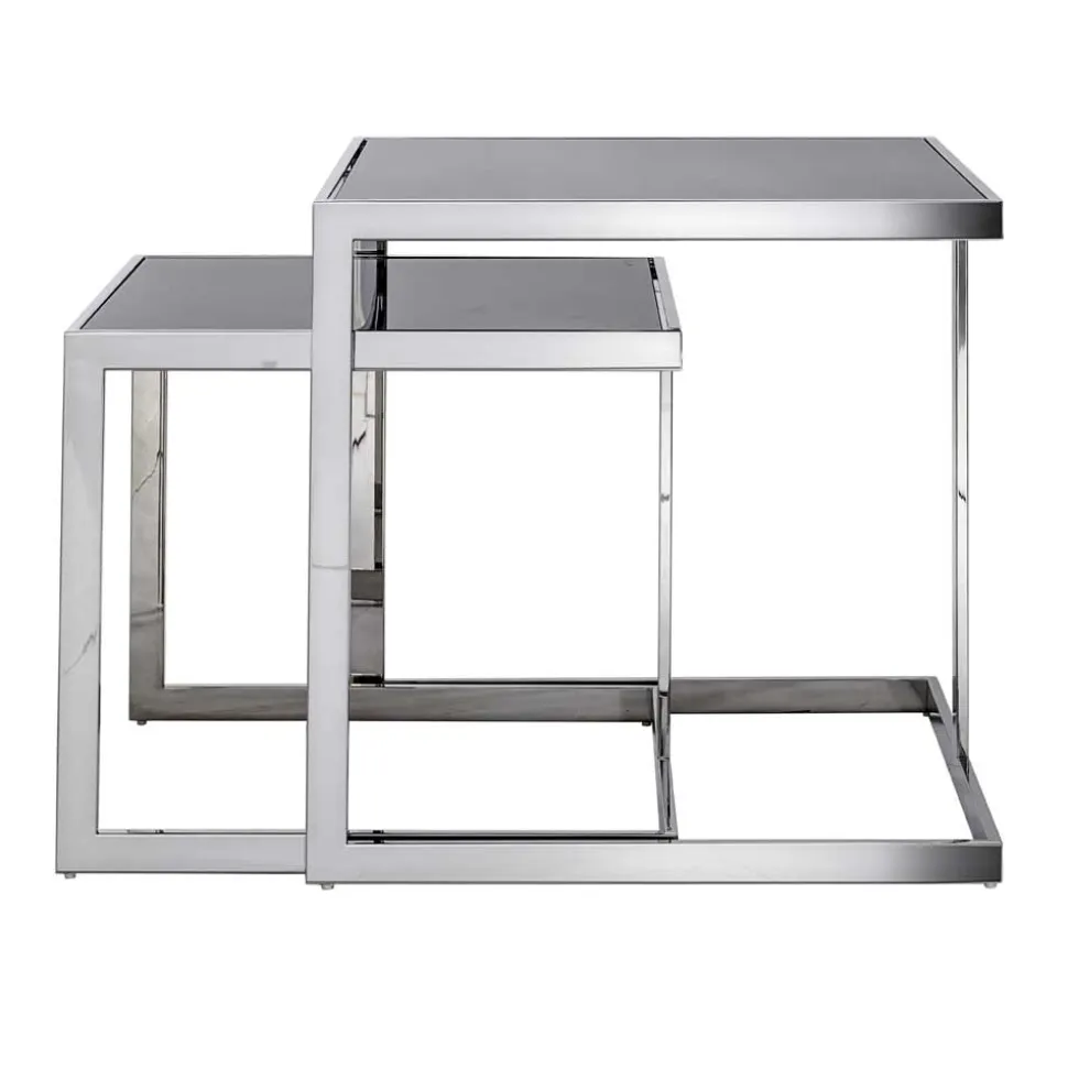 2 tavolini design moderno in acciaio con piano in vetro Bubbi