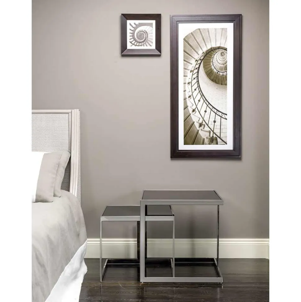 2 tavolini design moderno in acciaio con piano in vetro Bubbi