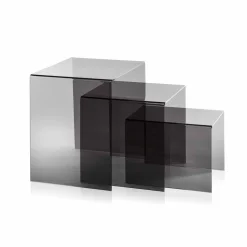 3 tavolini sovrapponibili fumé Amalia, design moderno, made in Italy