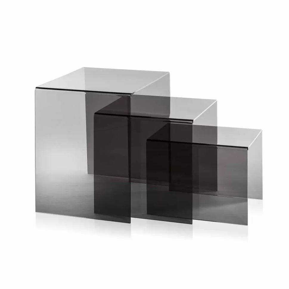 3 tavolini sovrapponibili fumé Amalia, design moderno, made in Italy