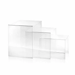 3 tavolini sovrapponibili trasparenti di design Amalia, made in Italy
