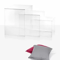 3 tavolini sovrapponibili trasparenti di design Amalia, made in Italy